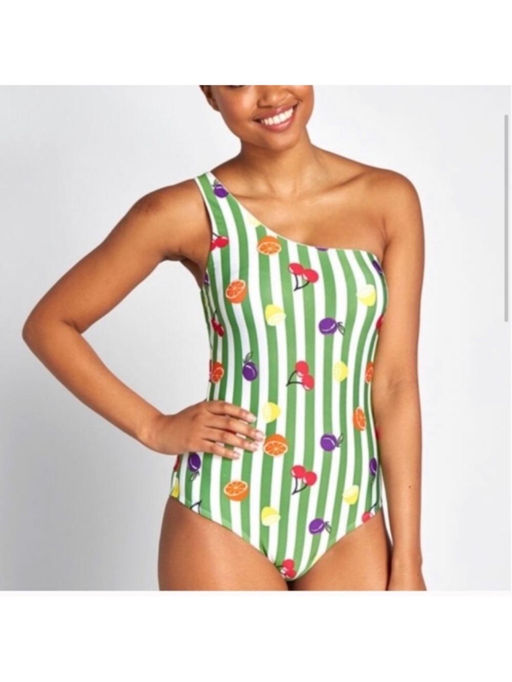 ModCloth vintage inspired fruit asymmetrical one piece swimsuit SzL